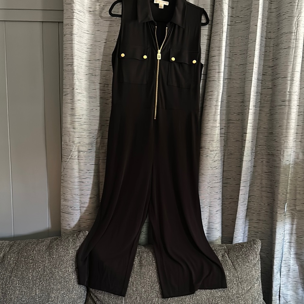 Michael Kors Black Sleeveless Jumpsuit with Gold Accents